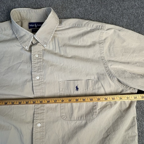 Vintage Polo‎ Ralph Lauren Shirt Men's 2XL Big Beige Button Up Camp Cotton 90s - Picture 7 of 12